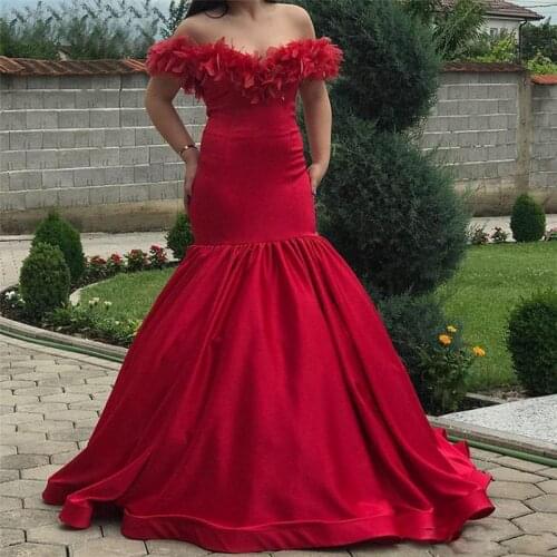 Red Off Shoulder 2021 Prom Dresses Mermaid 3D Flowers Formal Evening Party Gown Dress Robe De Soiree