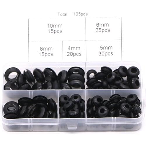 105Pcs/Sets Gasket Ring Rubber Grommet Waterproof Protect Wire Sealing Grommet Gasket Cable Hose Part Rubber Tool 5 Sizes Set