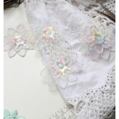 5 Pieces Pink Yellow Blue Organza Embroidery Flower Rose Lace Patch Embroidered Patch 2 Layers DIY Sewing Fabric Craft 6.5cm