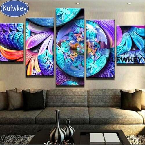 5 piece Blue Abstract flower Line cloud Diy Diamond Painting landscape Full square round drill 5d Diamond Embroidery mosaic art