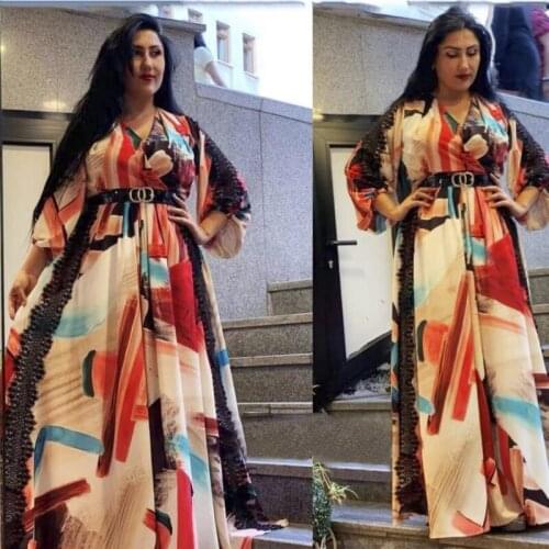 African Dresses For Women New African Spring 2021 Summer Elegant Gown Flowers Printed Dashiki Long Dress Ladies Clothing