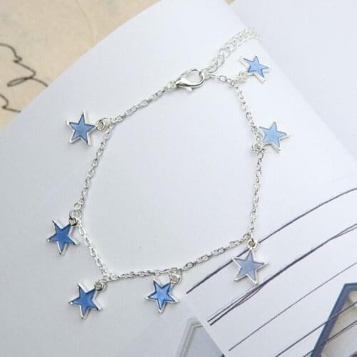 Blue Five-pointed Star Tassel Foot Chain Girls Gifts Fluorescent Anklet for Party Gifts Valentines Day Foot Chain Party Supply