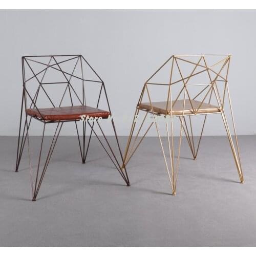 Designer iron chair creative backrest geometric chair single metal makeup stool net red hollow Nordic dining chair