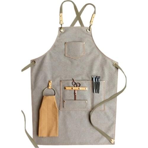 Chef Apron Cotton Canvas Cross Back Adjustable Apron with Pockets for Women and