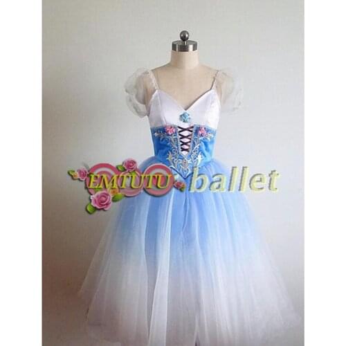 Nutcracker Blue Ballet Long Tutu Dress Professional romantic Giselle Ballet Tutu Puff Sleeve Blue Coppelia Ballet Costume Napoli