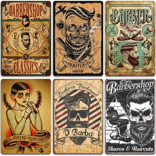 Classic Barbershop Metal Signs Vintage Popular Hairstyle Barbershop Poster Vintage Room Decoration Mens Haircuts and Shaves