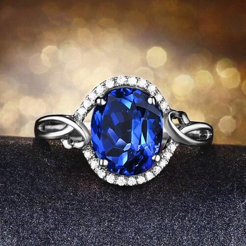 Classical royal blue crystal sapphire gemstones diamond rings for women white gold silver color luxury jewelry bijoux bague gift