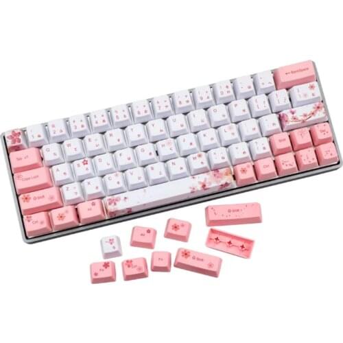 73 Keys OEM PBT Keycaps Full Set Mechanical Keyboard Keycaps PBT Dye-Sublimation Cherry Blossom Keycaps Korean Japanese