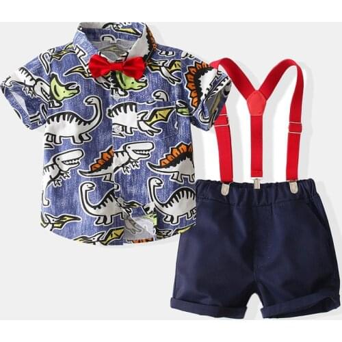 Boys Set New Childrens Cartoon Dinosaur Shirt and Strappy Pants Set Toddler Boy Clothes Toddler Boy Clothes