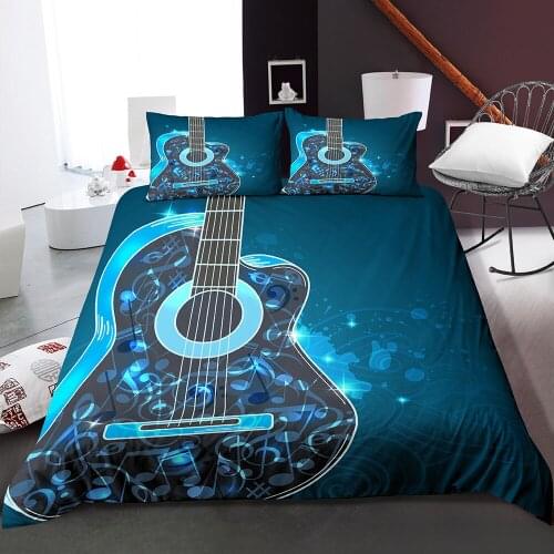 Cool Guitar Musicallnstruments Pattern Duvet Cover Bedding Set for Kids Children Bedroom Comforter Quilt Cover Home Bed Decor