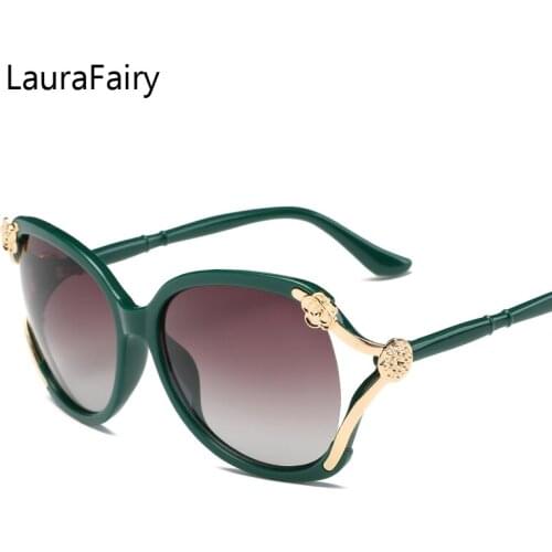Laura Fairy Sunglasses Women Gradient UV400 Metal Flower Frame Sun Glasses Driving Luxury Lady Shades Eyewear Accessories 9011