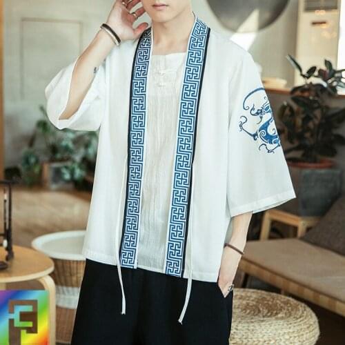 Summer Mens Cotton Linen Kimono Short Cardigan Outerwear Coats Oversized Streetwear Short Loose Male Jackets Casual Overcoat