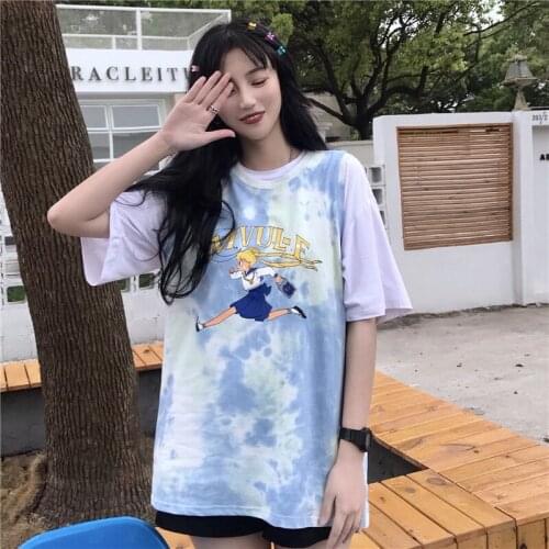 Korean Ins Cute Sailor Moon Tie-dye Loose T-shirt Japanese Harajuku Style Wild Sleeveless Vest T-shirt Student Summer Sexy Top