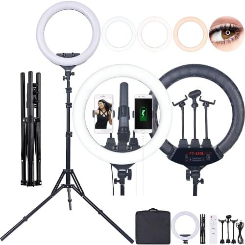 Mexico Free Shipping FOSOTO FT-180L 18 Inch LED ring light with bluetooth remote control tripod stand phone microphone holder
