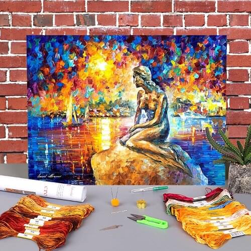 Copenhagen Mermid Printed 11CT Cross-Stitch Patterns DIY Embroidery DMC Threads Sewing Handiwork Needlework Hobby For Floss
