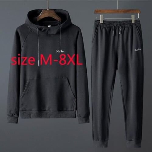 New Arrival Cotton Hooded Casual Men Extra Large Spring Autumn Jacket+trousers Plus Size M L XL 2XL 3XL 4XL 5XL 6XL 7XL 8XL