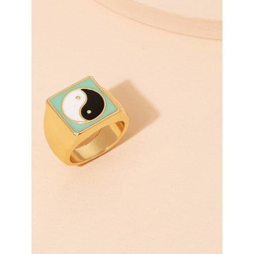 GSOLD Retro Drip Glaze Tai Chi Gossip Ring Geometric Square Wide Enamel Ring Men And Women Fashion Trend Jewelry Accessories