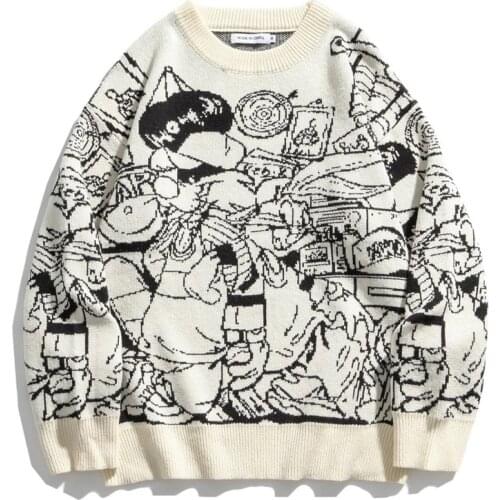 Men Vintage Sweater Cartoon Japanese Manga Graffiti Knitted Pullover Women Korean Harajuku Causal Sweaters Oversized Top Autumn