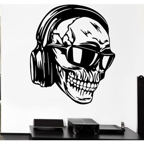 Wall Decal Headphones Skull Music Cool Home Decor Rock Pop For Bedroom Living Room Man Cave Vinyl Wall Sticker Art Mural S1273