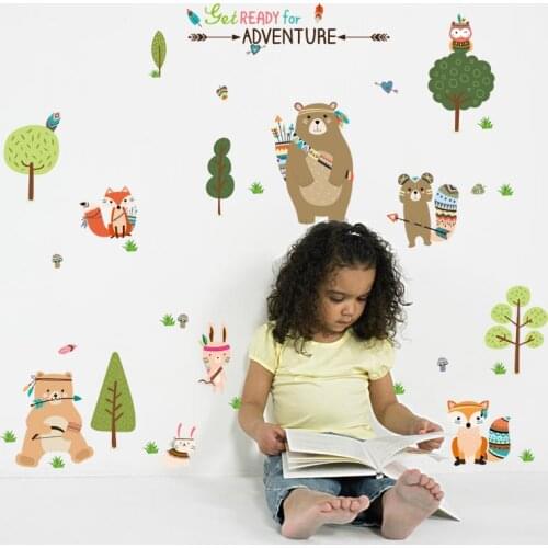 DIY Animals Forest Adventure Wall Stickers Cartoon Home Decor Vinyl PVC Wallpaper Poster Decals Baby Nursery Bedroom Decoration