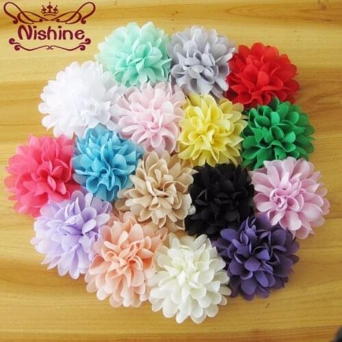 Nishine 10pcs/lot 4" Soft Chiffon Flowers Flatback Flet Flower For Apparel Hair Accessories Fabric Flowers For Diy Headbands