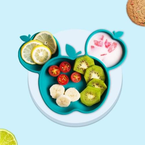 New Children Silicone Dinner Plate Apple Shape Integrated Baby Sucker Bowl Complementary Food Training Bowl Kids Gift