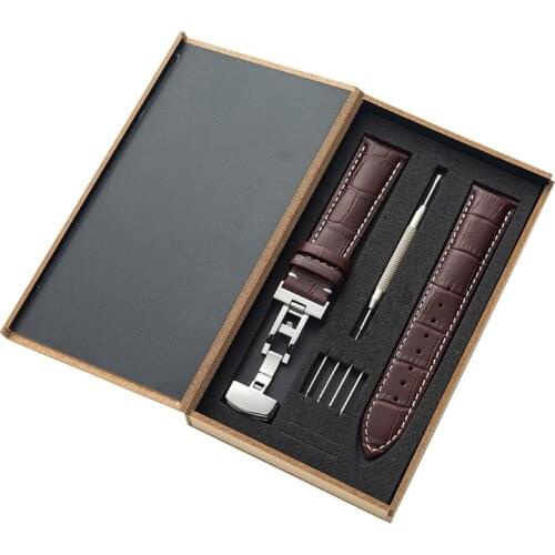 Correas de cuero genuino para reloj, correa de cuero de vaca, hebilla de mariposa, accesorios de reloj, correa de 14 16 18 20 22