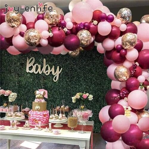 62/118pcs Rose Gold Confetti Balloon Burgundy Wine Red Garland Balloons Arch Kit Wedding Decoration Happy Birthday Party Ballons