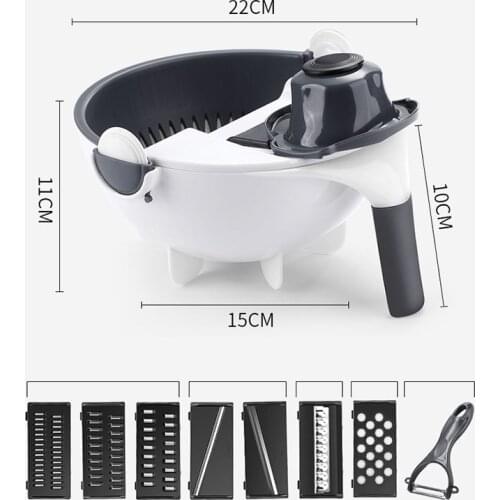 9 in 1 Multi Manual Slicer Rotate Vegetable Cutter With Drain Basket Multi-function Kitchen Veggie Shredder Grater Slicer