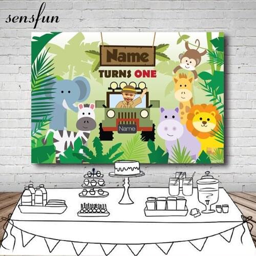 Sensfun Safari Jungle Party Backgrounds Wild Animals Vehicle Boys Birthday Party Photography Backdrop Customized 7x5ft Vinyl