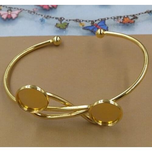 1pcs Silver Cabochon 12mm Open Cuff Bracelet Settings Double Round Blank Base Trays Bezel for Cameo for DIY Bracelet