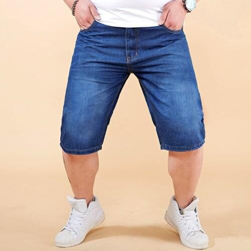 Summer Fashion Mens Jeans Shorts Elastic Short Ripped Jeans Homme Knee Length Streetwear Punk Style Hip Hop Denim Shorts Men