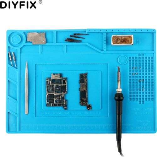DIYFIX Heat Insulation Silicone Pad 389 x 269mm Desk Mat Maintenance Pat for BGA Soldering Repair Station with Magnetic Section