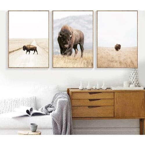 Buffalo Animal Modern Photography Poster Canvas Painting, Bison Photo Art Print Farmhouse Wall Pictures Kitchen Home Room Decor