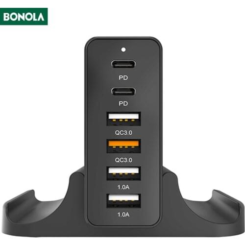 Bonola 75W Super Fast Charger PD 3.0 Charger For iPhone/iPad/Macbook QC 3.0 USB Type C Fast Charging Smart Multiport AC Adapter