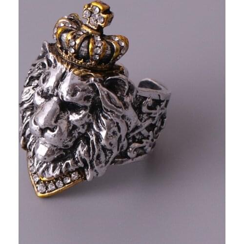 Vintage Cross Crown Open Ring Hip Hop Style Women Men Lion Head Rings Fashion Jewelry Accessories