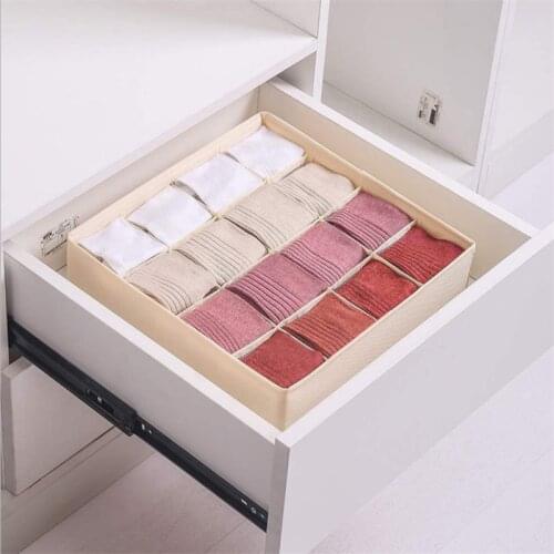 Cotton Linen Socks Storage Box Washable Closet Underpants Finishing Box Sundries Container Folding Drawer Organizer Box 12 Grids