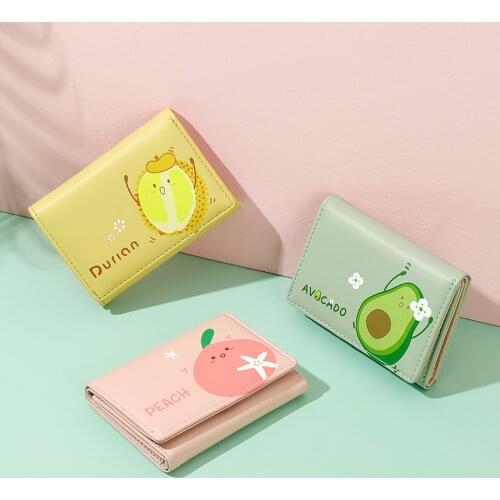 Funny Fruit Printing PU Leather For Women Standard Short Wallet Girls Zipper Coin Purse Key Wallet For Female Daily Clutch Purse