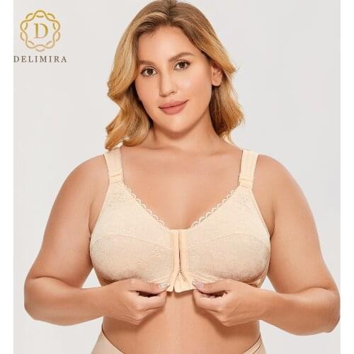 Womens Cotton Front Closure Bra Posture Wirefree X-shape Back Support Lace Non-padded