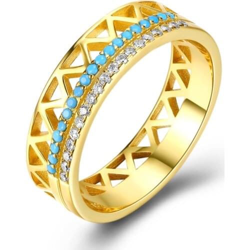 925 Sterling Silver Women Rings Turquoise Zircon Wedding Rings Golden Color Silver CZ Rings S925 Fine Jewelry Lady Finger Wears