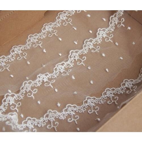 10yards/lot 7cm white flower embroidery mesh lace fabric trims for Decoration High Quality Lace Trim