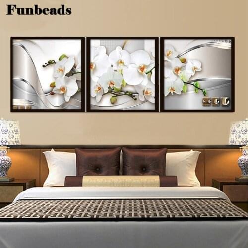 3 pieces, white poppy 5D DIY diamond painting Mosaic diamond embroidery circle square drill rhinestone painting decoration FF651