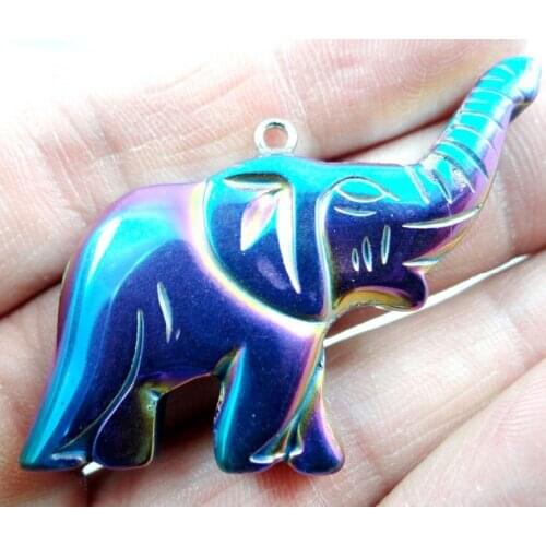 46*28MM Wholesale Natural stone Titanium Hematite stone Carved Elephant pendant Jewelry Making charms Gem necklace 3pcs