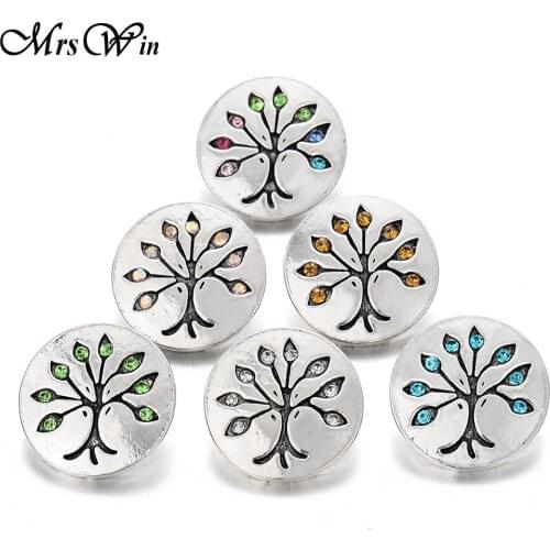 6pcs/lot Tree of Life Snap Button Jewelry DIY Rhinestone 18mm Metal Snap Buttons Fit Snap Bracelets for Women
