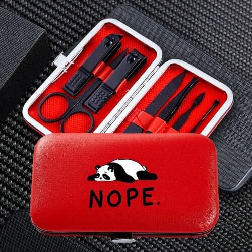 Funny Panda 7pcs Manicure Nail Clipper Sets Portable Travel Stainless Steel Trimmer Clippers Cutter Scissors Tool Accessories