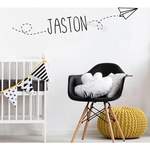 Flying Paper Airplane Wall Sticker Personalized Custom Name Decal Decor Home Childs Bedroom Nursery Baby Playroom Mural EB471