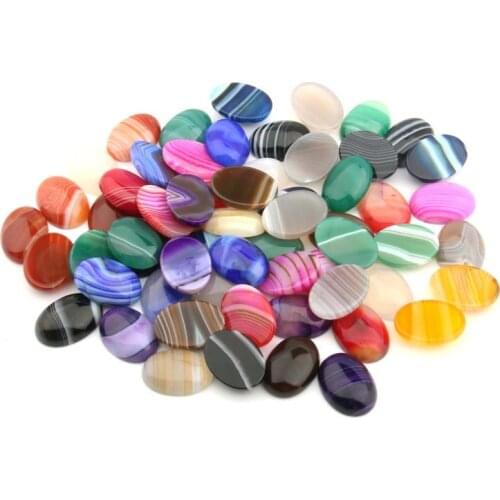 5pcs Natural Stone Striped Agates Cabochon Beads Egg Shape Loose Beads for Jewelry Making DIY Necklace Ring Earrings Accessories
