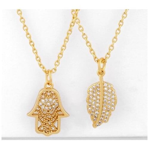 Leaf hand multicolor micro pave cz zircon cubic zirconia necklace copper Clavicle gold plated Snake Chain Choker Pendant 3f34