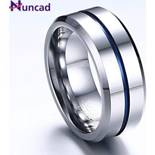 Euro-American Fashion Simple Blue Mens Tungsten Steel Ring 8mm Personality Can Be Lettering Japanese and Korean Aristocracy