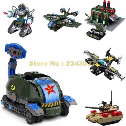 Red Alert Military Plane Fighter Tank Vehicle War Factory Robot Building Blocks Toy